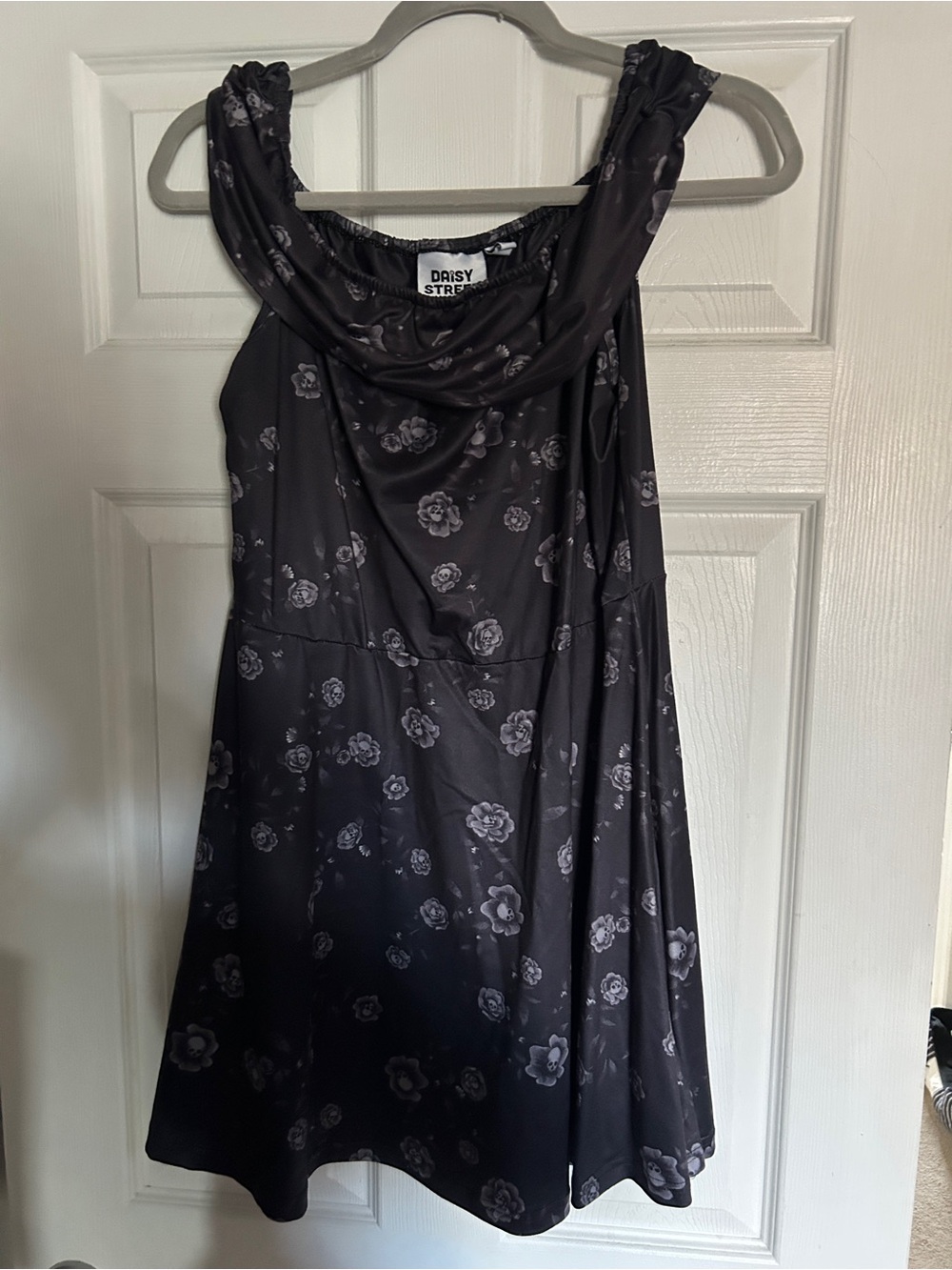 Hot Topic Black Floral Mini Dress with Gray Roses